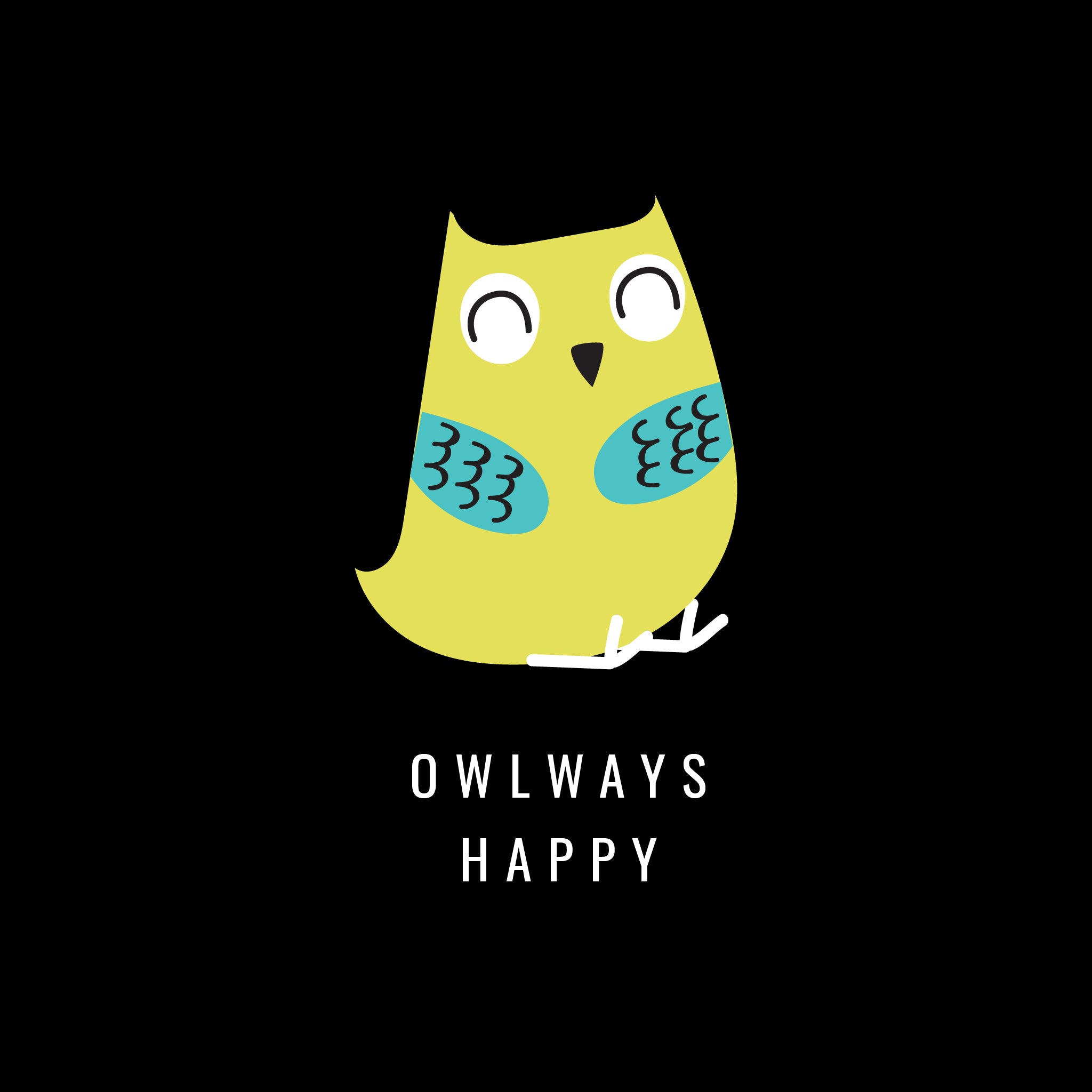 Instee Owlways Happy T-shirt Unisex 100% Cotton