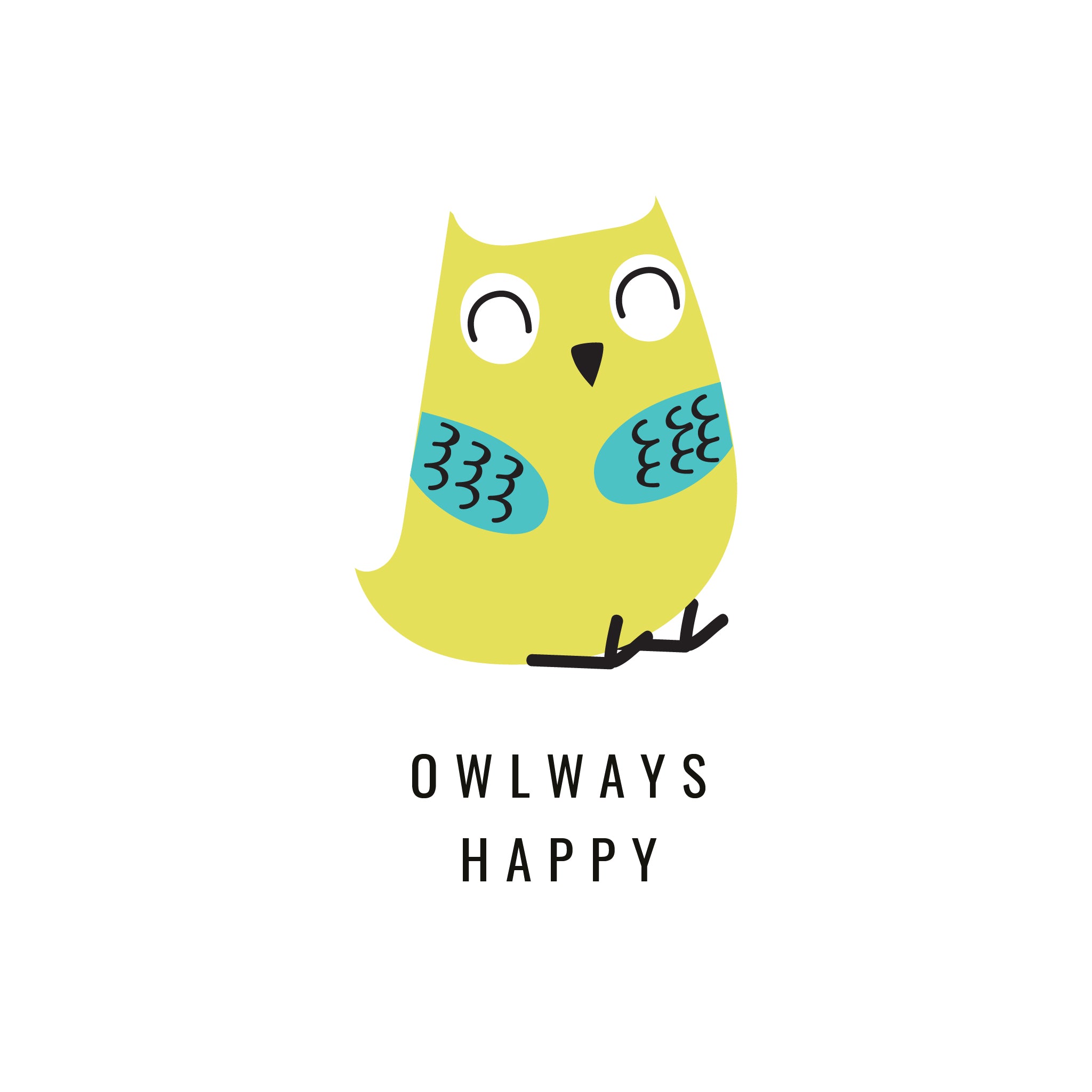 Instee Owlways Happy T-shirt Unisex 100% Cotton